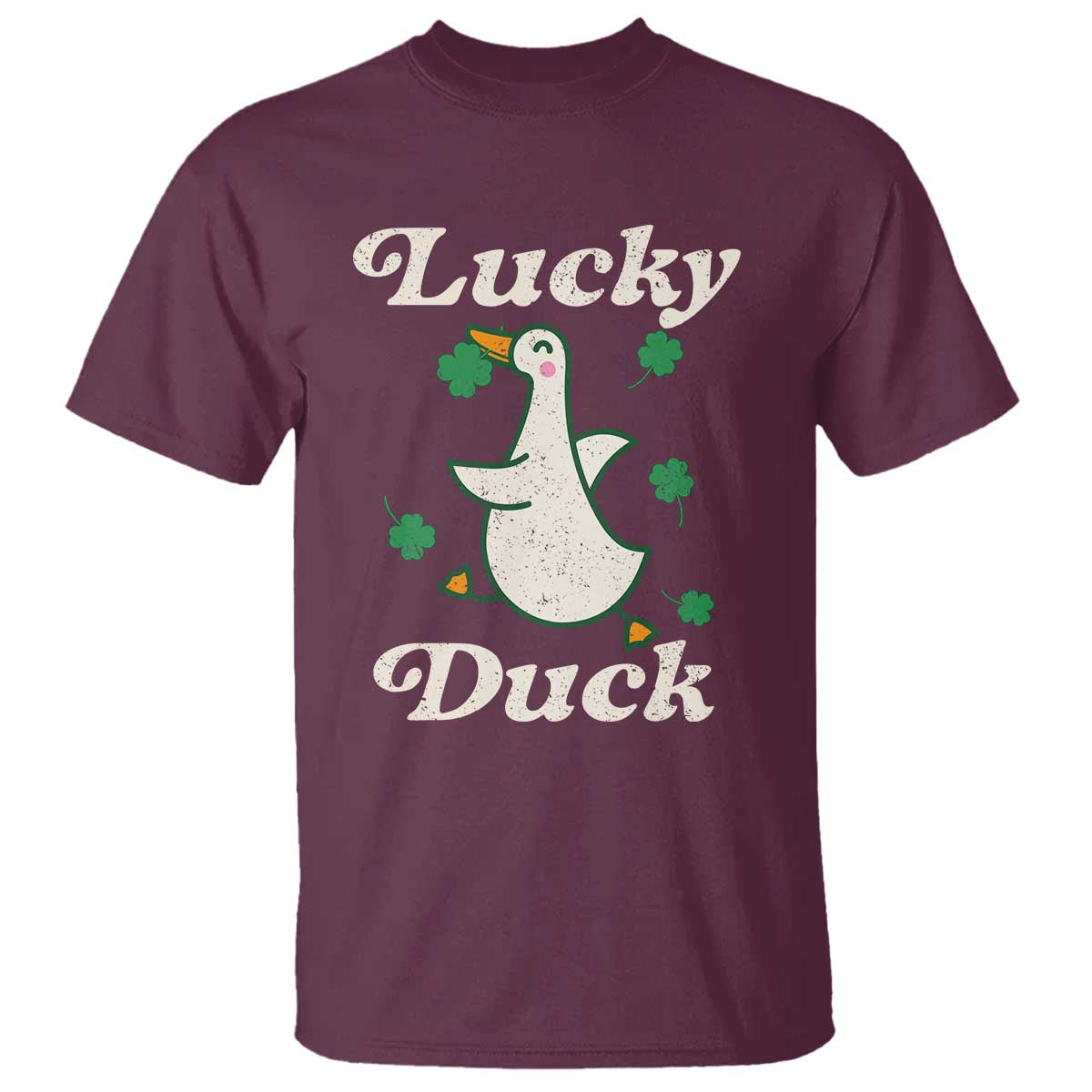 Lucky Duck T Shirt St Patricks Day Shamrock Irish TS10 Maroon Print Your Wear