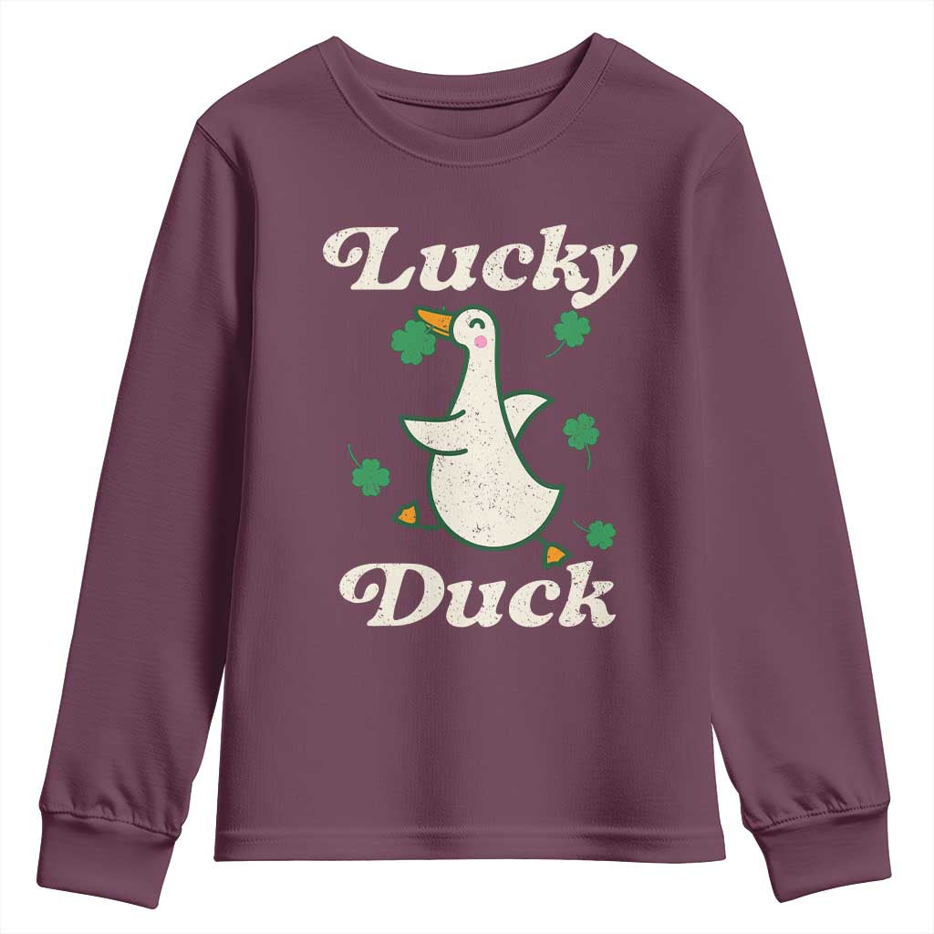 Lucky Duck Youth Sweatshirt St Patricks Day Shamrock Irish TS10 Maroon Print Your Wear