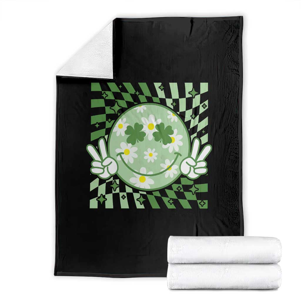 Retro Groovy Shamrock Smile Face St Patricks Day Throw Blanket TS10 Black Print Your Wear