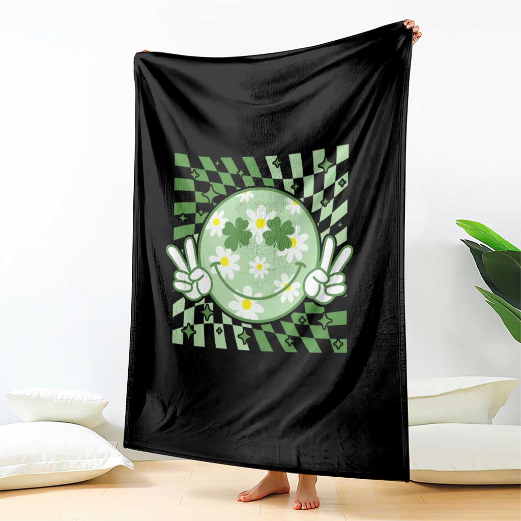 Retro Groovy Shamrock Smile Face St Patricks Day Throw Blanket TS10 Print Your Wear