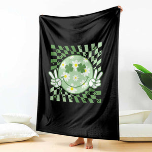 Retro Groovy Shamrock Smile Face St Patricks Day Throw Blanket TS10 Print Your Wear