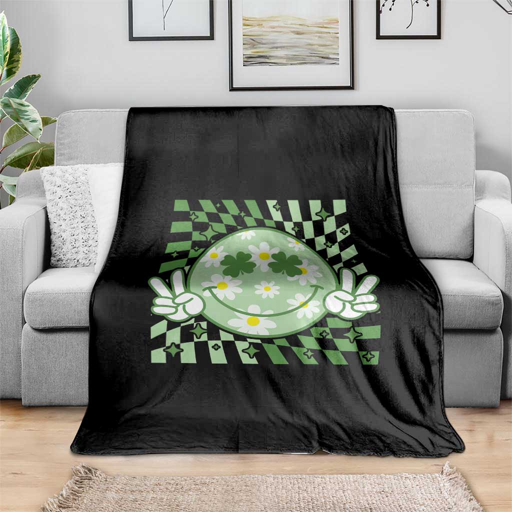 Retro Groovy Shamrock Smile Face St Patricks Day Throw Blanket TS10 Print Your Wear
