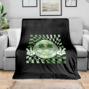 Retro Groovy Shamrock Smile Face St Patricks Day Throw Blanket TS10 Print Your Wear