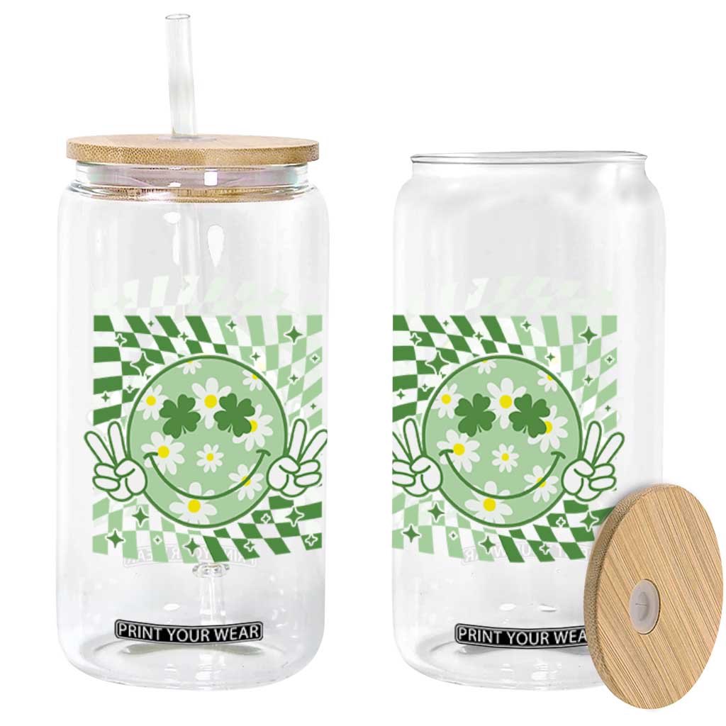 Retro Groovy Shamrock Smile Face St Patricks Day Glass Can TS10 Print Your Wear