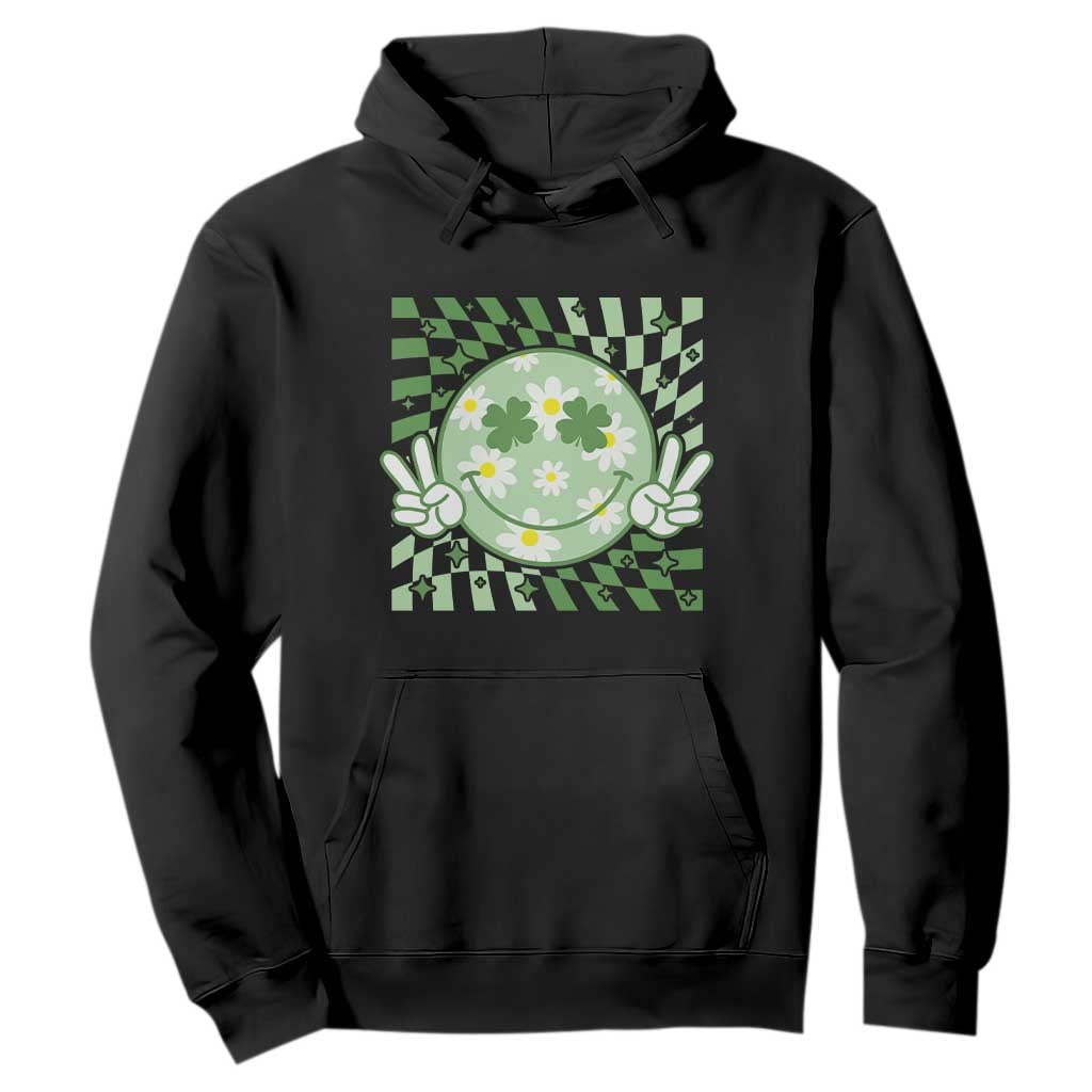 Retro Groovy Shamrock Smile Face St Patricks Day Hoodie TS10 Black Print Your Wear