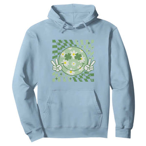 Retro Groovy Shamrock Smile Face St Patricks Day Hoodie TS10 Light Blue Print Your Wear