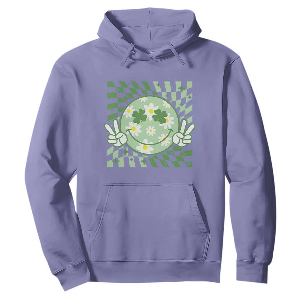 Retro Groovy Shamrock Smile Face St Patricks Day Hoodie TS10 Violet Print Your Wear
