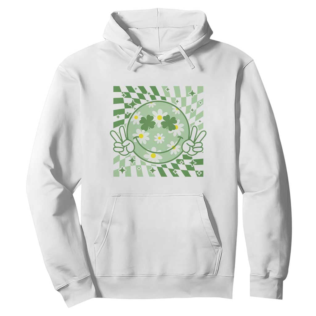 Retro Groovy Shamrock Smile Face St Patricks Day Hoodie TS10 White Print Your Wear