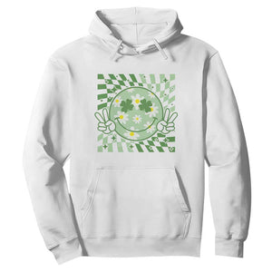 Retro Groovy Shamrock Smile Face St Patricks Day Hoodie TS10 White Print Your Wear