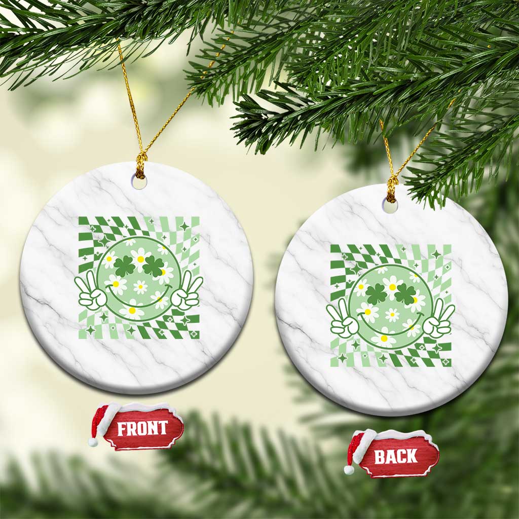 Retro Groovy Shamrock Smile Face St Patricks Day Ceramic Ornament TS10 1pc White Marble Print Your Wear