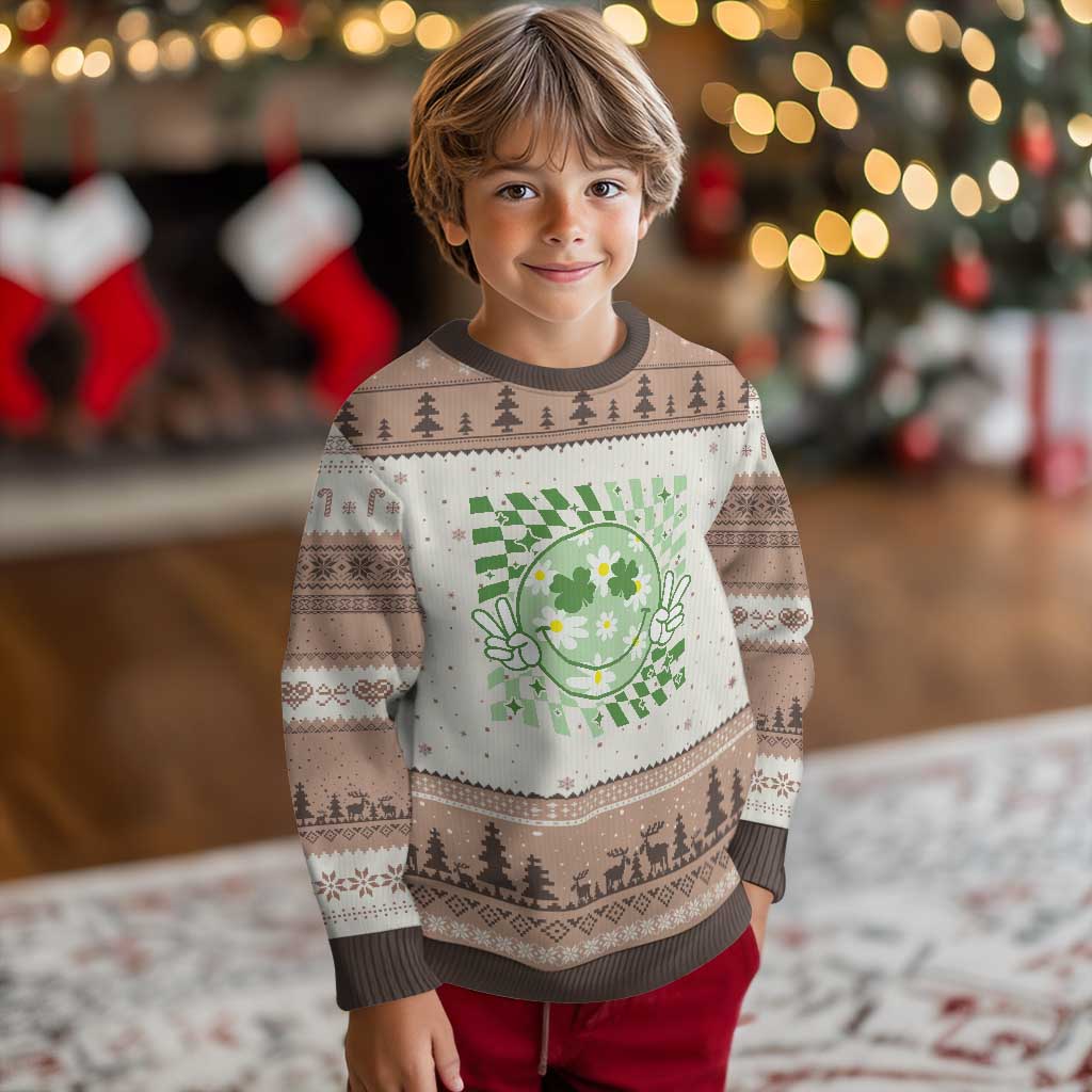 Retro Groovy Shamrock Smile Face St Patricks Day Ugly Christmas Sweater TS10 Mocha Mousse Print Your Wear