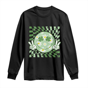 Retro Groovy Shamrock Smile Face St Patricks Day Long Sleeve Shirt TS10 Black Print Your Wear