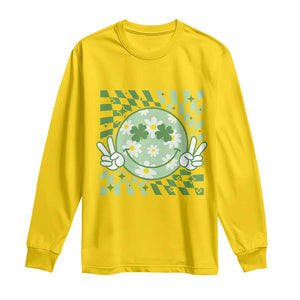 Retro Groovy Shamrock Smile Face St Patricks Day Long Sleeve Shirt TS10 Daisy Print Your Wear