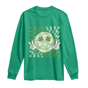 Retro Groovy Shamrock Smile Face St Patricks Day Long Sleeve Shirt TS10 Irish Green Print Your Wear