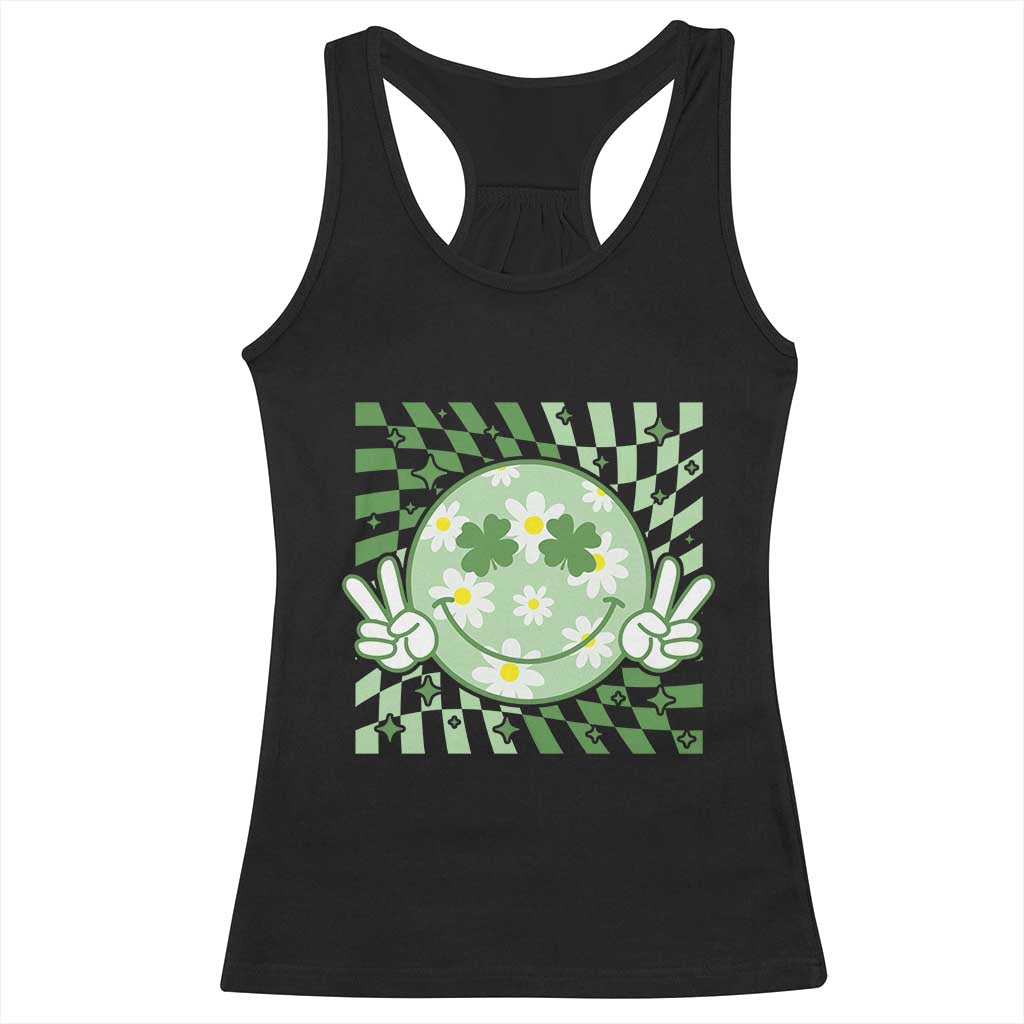 Retro Groovy Shamrock Smile Face St Patricks Day Racerback Tank Top TS10 Black Print Your Wear