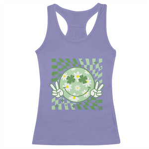 Retro Groovy Shamrock Smile Face St Patricks Day Racerback Tank Top TS10 Violet Print Your Wear