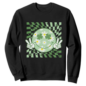 Retro Groovy Shamrock Smile Face St Patricks Day Sweatshirt TS10 Black Print Your Wear