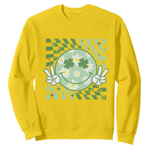 Retro Groovy Shamrock Smile Face St Patricks Day Sweatshirt TS10 Daisy Print Your Wear