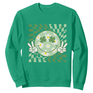 Retro Groovy Shamrock Smile Face St Patricks Day Sweatshirt TS10 Irish Green Print Your Wear