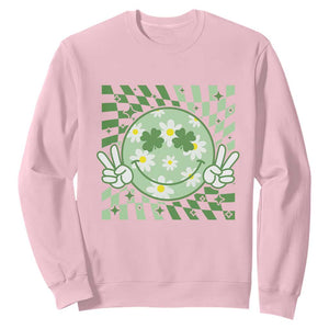 Retro Groovy Shamrock Smile Face St Patricks Day Sweatshirt TS10 Light Pink Print Your Wear