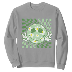 Retro Groovy Shamrock Smile Face St Patricks Day Sweatshirt TS10 Sport Gray Print Your Wear