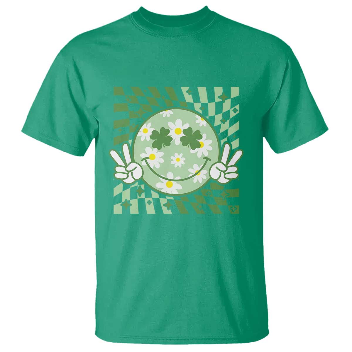 Retro Groovy Shamrock Smile Face St Patricks Day T Shirt TS10 Irish Green Print Your Wear