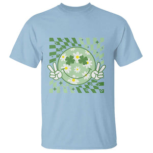 Retro Groovy Shamrock Smile Face St Patricks Day T Shirt TS10 Light Blue Print Your Wear