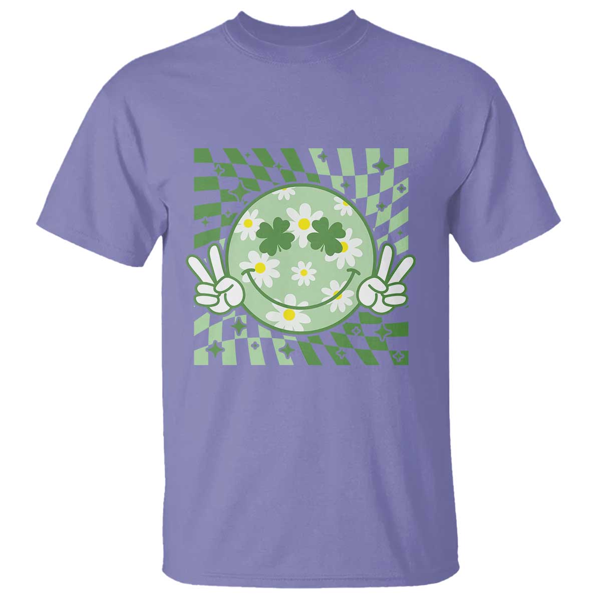 Retro Groovy Shamrock Smile Face St Patricks Day T Shirt TS10 Violet Print Your Wear