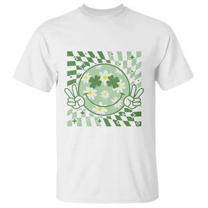 Retro Groovy Shamrock Smile Face St Patricks Day T Shirt TS10 White Print Your Wear