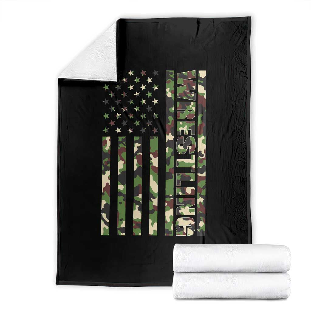 Wrestling American Flag Camo Wrestler Throw Blanket TS10 Black Print Your Wear