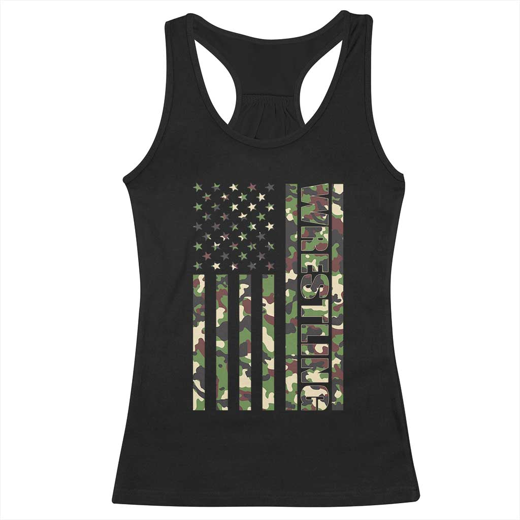 Wrestling American Flag Camo Wrestler Racerback Tank Top TS10 Black Print Your Wear