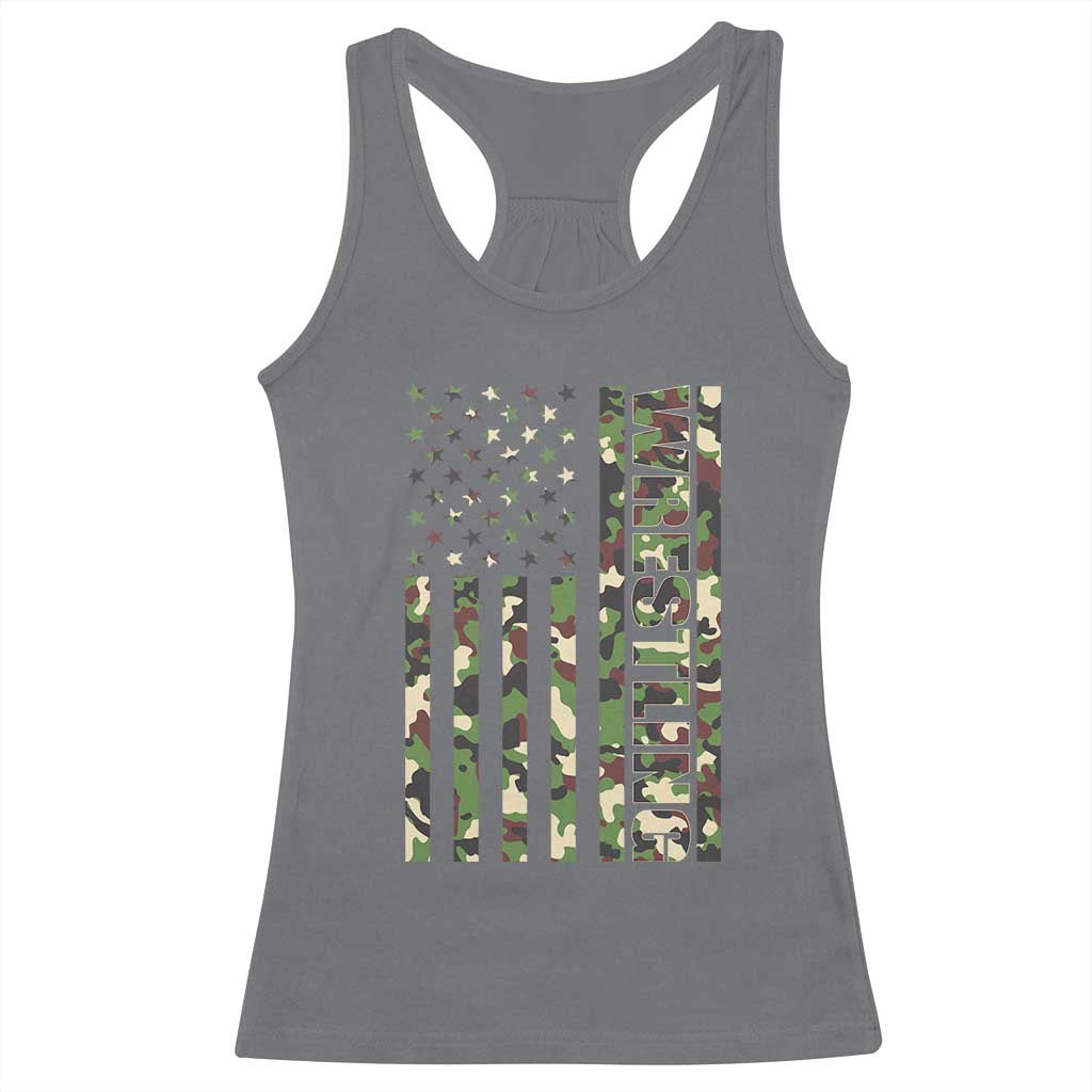 Wrestling American Flag Camo Wrestler Racerback Tank Top TS10 Charcoal Print Your Wear