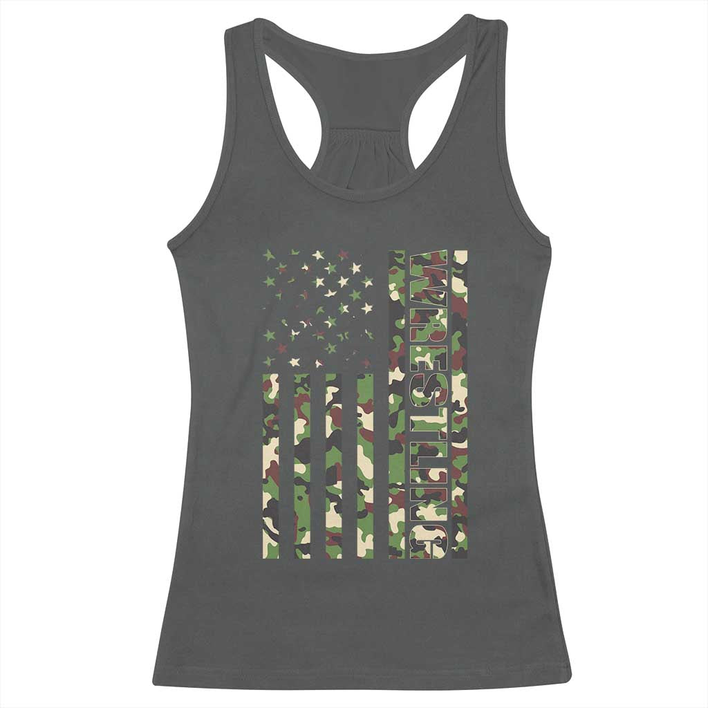 Wrestling American Flag Camo Wrestler Racerback Tank Top TS10 Dark Heather Print Your Wear
