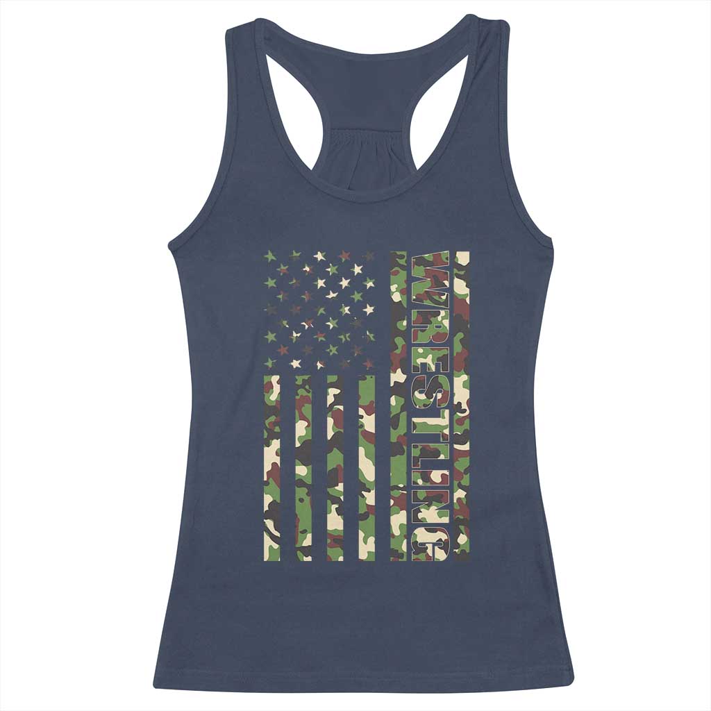 Wrestling American Flag Camo Wrestler Racerback Tank Top TS10 Navy Print Your Wear