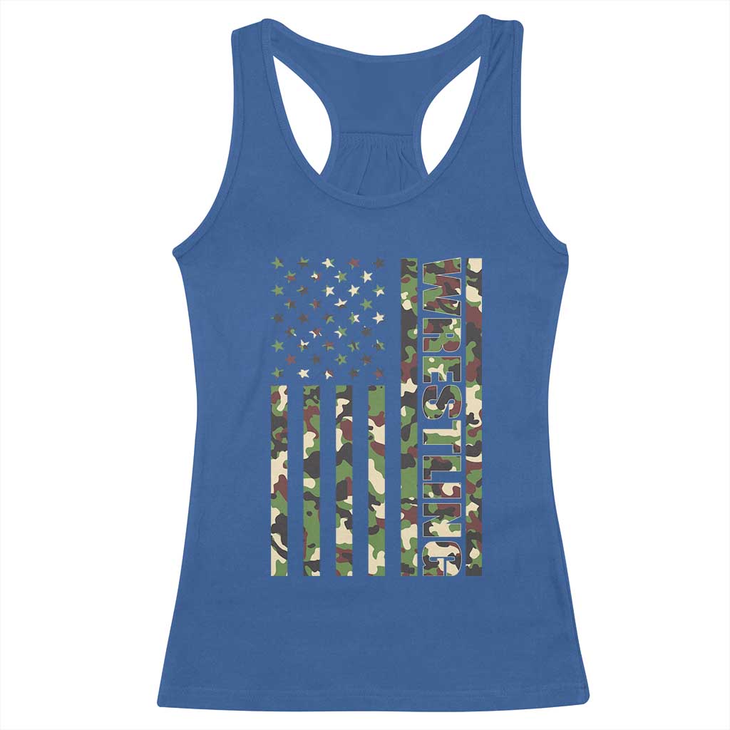 Wrestling American Flag Camo Wrestler Racerback Tank Top TS10 Royal Blue Print Your Wear