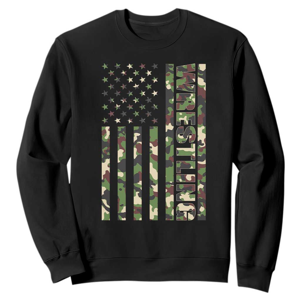 Wrestling American Flag Camo Wrestler Sweatshirt TS10 Black Print Your Wear