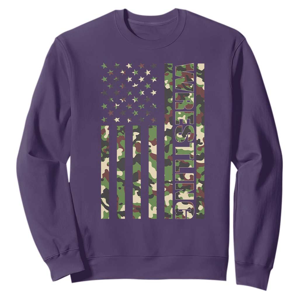 Wrestling American Flag Camo Wrestler Sweatshirt TS10 Purple Print Your Wear