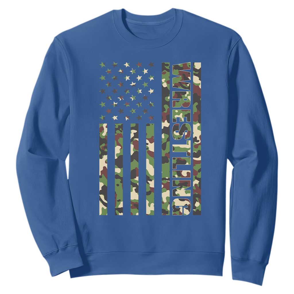 Wrestling American Flag Camo Wrestler Sweatshirt TS10 Royal Blue Print Your Wear