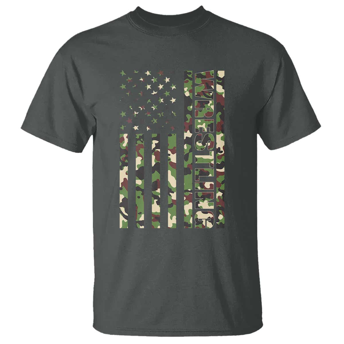 Wrestling American Flag Camo Wrestler T Shirt TS10 Dark Heather Print Your Wear