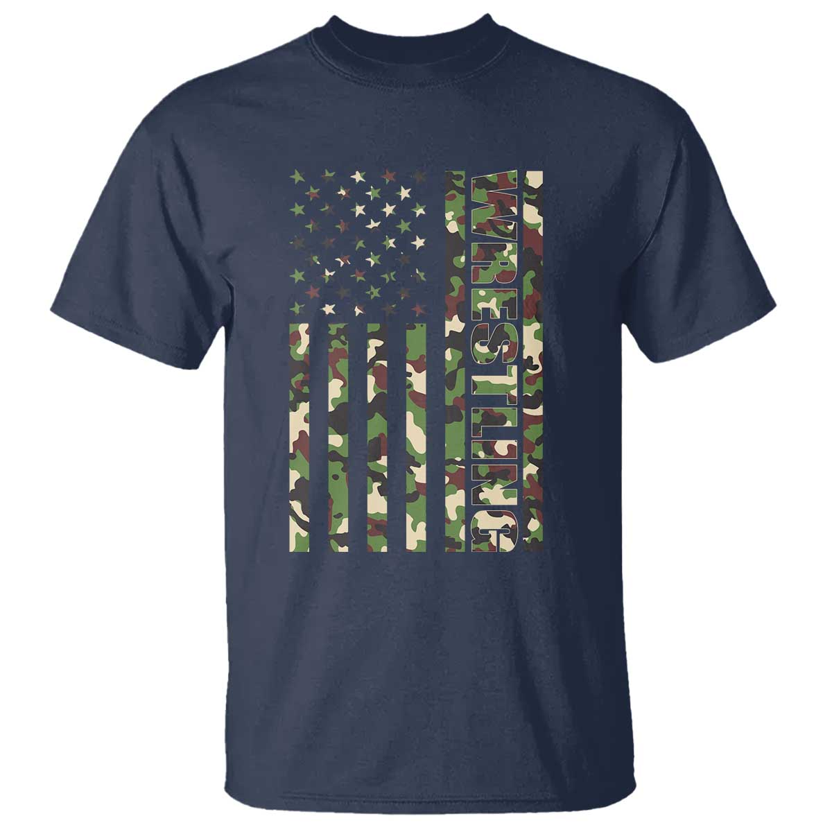 Wrestling American Flag Camo Wrestler T Shirt TS10 Navy Print Your Wear