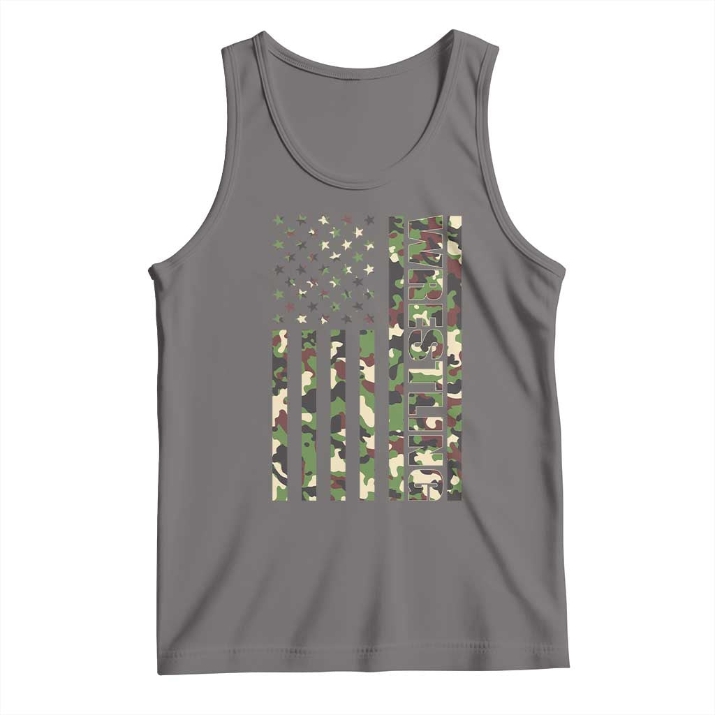 Wrestling American Flag Camo Wrestler Tank Top TS10 Deep Heather Print Your Wear
