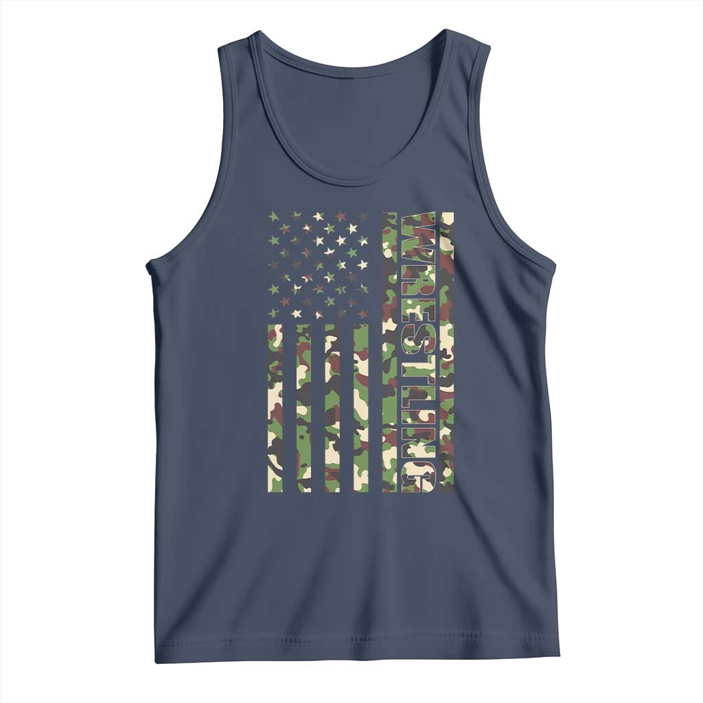 Wrestling American Flag Camo Wrestler Tank Top TS10 Navy Print Your Wear