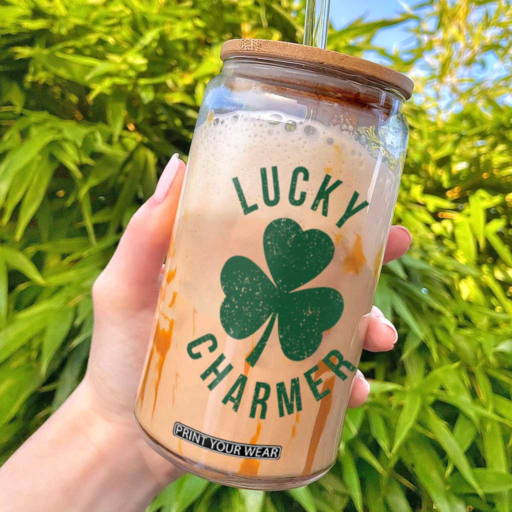 Funny Irish St Patricks Day Shamrock Glass Can Lucky Charmer TS10 White Print Your Wear