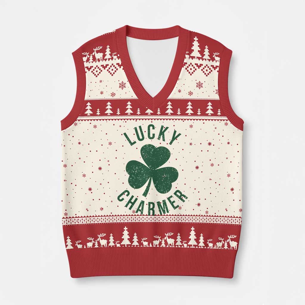 Funny Irish St Patricks Day Shamrock V-Neck Knit Sweater Vest Lucky Charmer TS10 Beige Red Print Your Wear