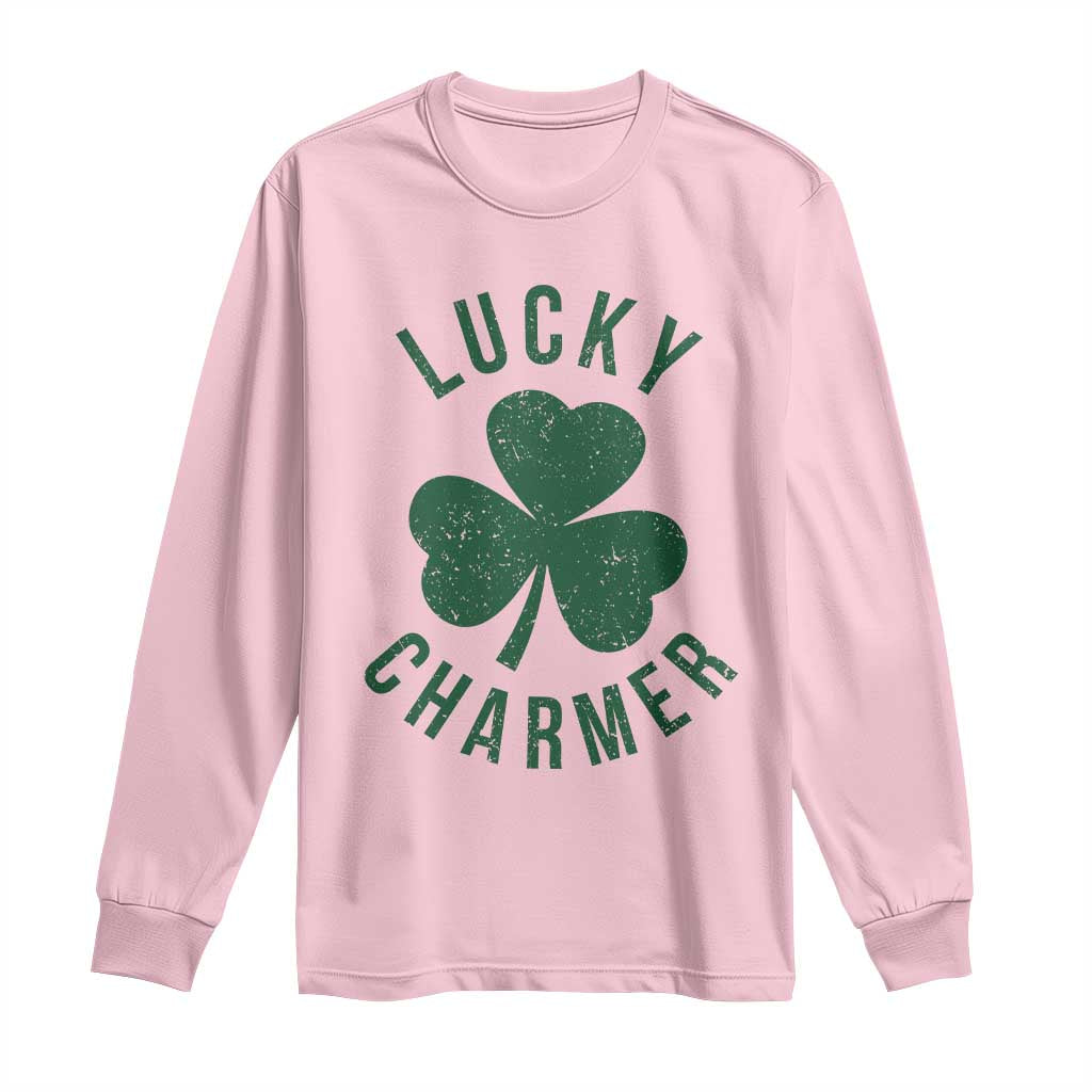 Funny Irish St Patricks Day Shamrock Long Sleeve Shirt Lucky Charmer TS10 Light Pink Print Your Wear