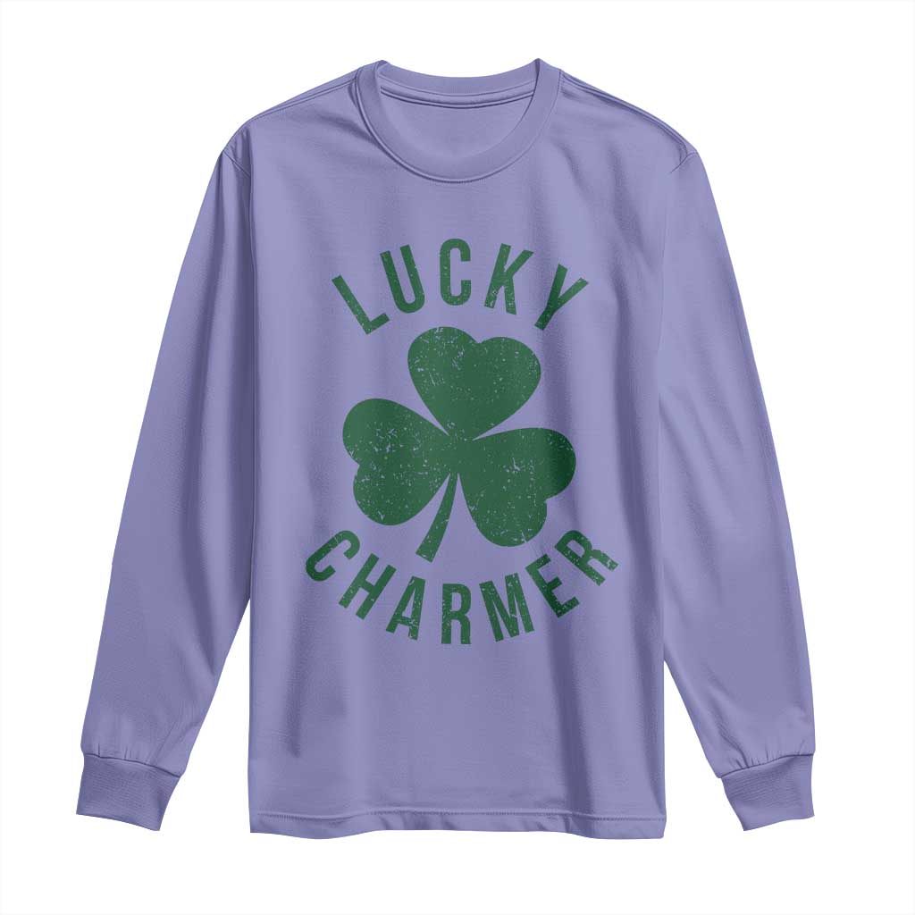 Funny Irish St Patricks Day Shamrock Long Sleeve Shirt Lucky Charmer TS10 Violet Print Your Wear