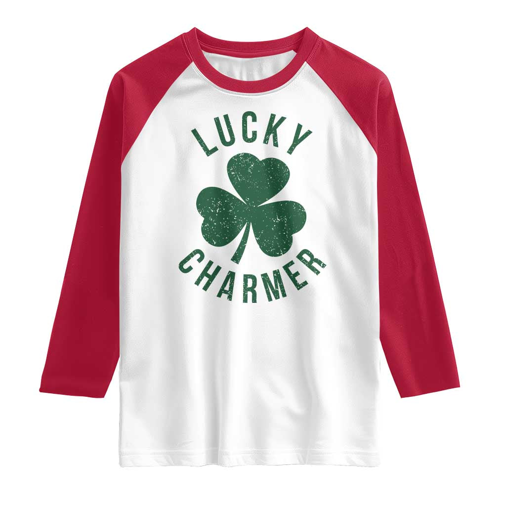 Funny Irish St Patricks Day Shamrock Raglan Shirt Lucky Charmer TS10 White Red Print Your Wear