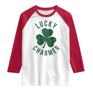 Funny Irish St Patricks Day Shamrock Raglan Shirt Lucky Charmer TS10 White Red Print Your Wear