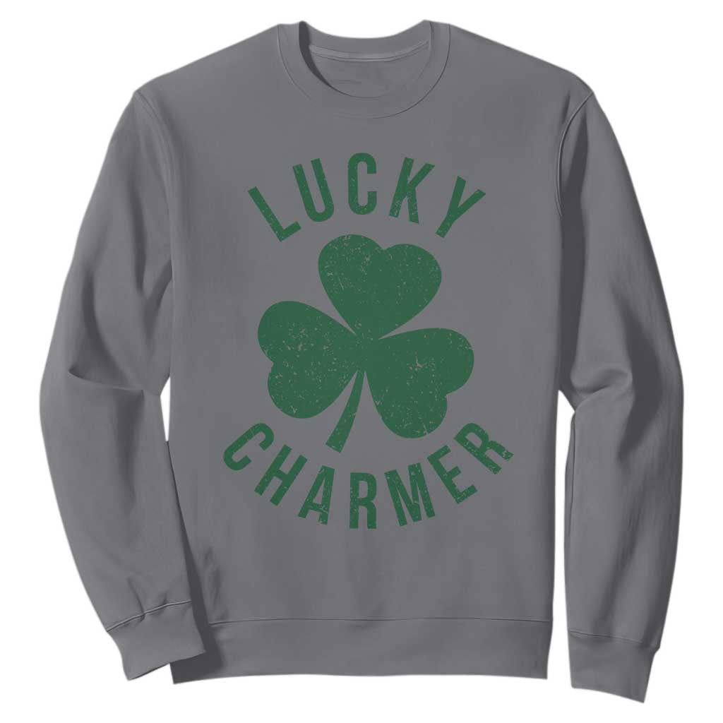 Funny Irish St Patricks Day Shamrock Sweatshirt Lucky Charmer TS10 Charcoal Print Your Wear