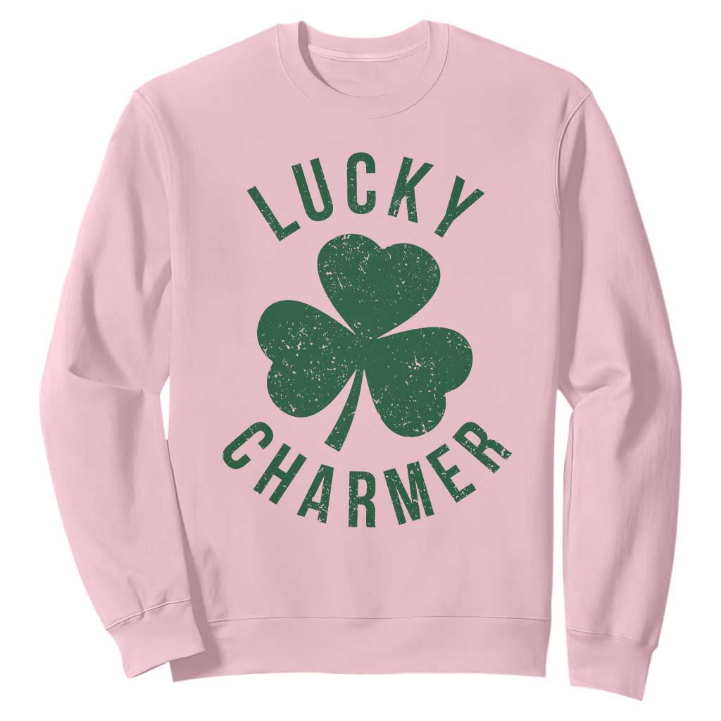 Funny Irish St Patricks Day Shamrock Sweatshirt Lucky Charmer TS10 Light Pink Print Your Wear
